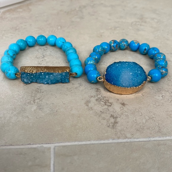 Turquoise and druzy stretch bracelets - Picture 1 of 5